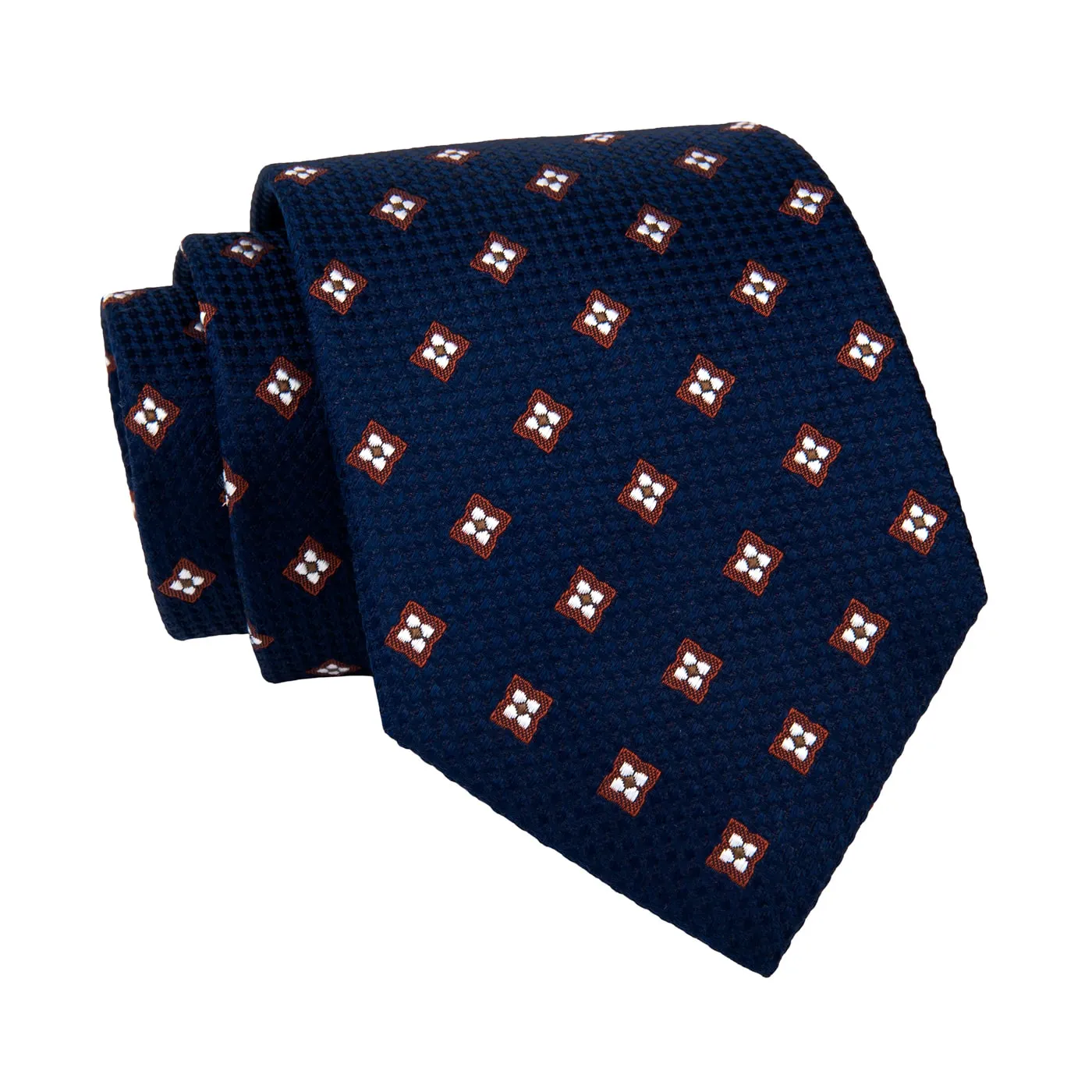 Champlain Foulard Silk Tie, Navy / Brown / Silver sold by The Dark Knot Limited product image thumbnail 2