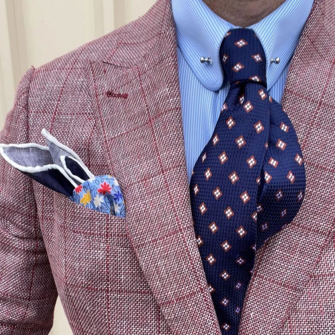 Champlain Foulard Silk Tie, Navy / Brown / Silver sold by The Dark Knot Limited product image thumbnail 4