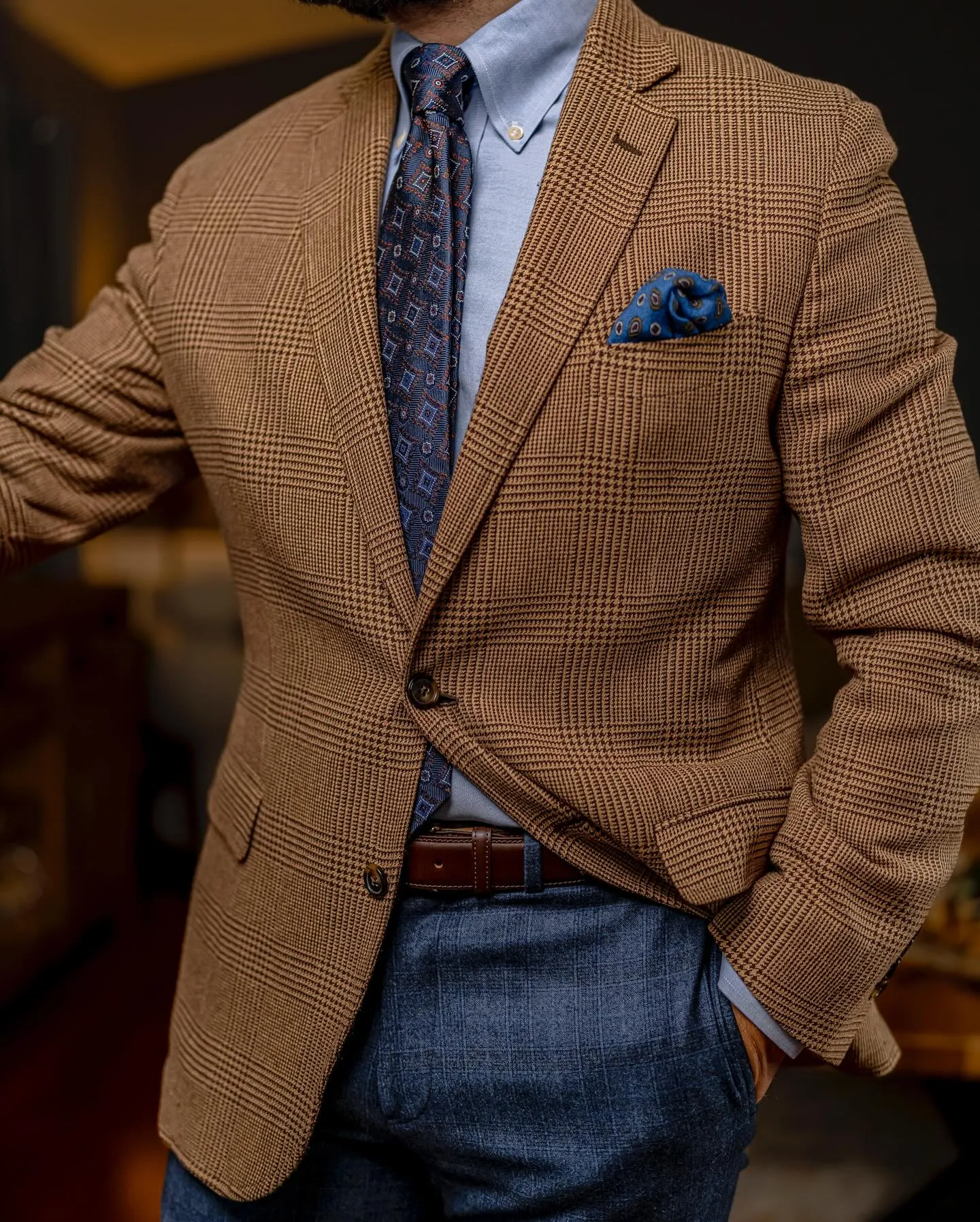 Lexington Foulard Silk Tie, Navy / Brown / White sold by The Dark Knot Limited product image thumbnail 4