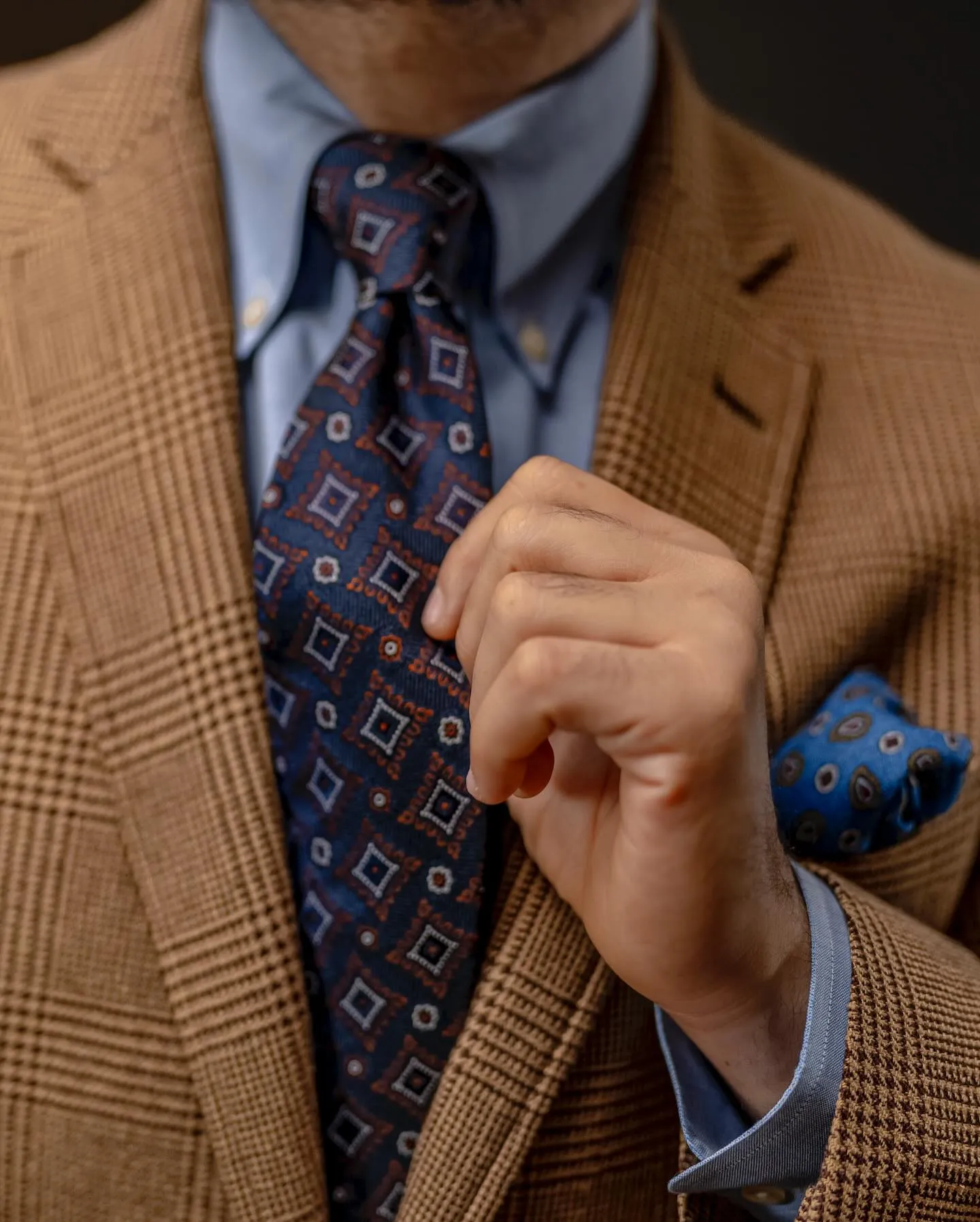 Lexington Foulard Silk Tie, Navy / Brown / White sold by The Dark Knot Limited product image thumbnail 3