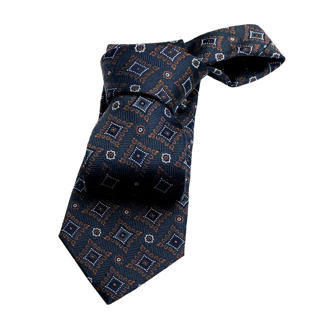Lexington Foulard Silk Tie, Navy / Brown / White sold by The Dark Knot Limited