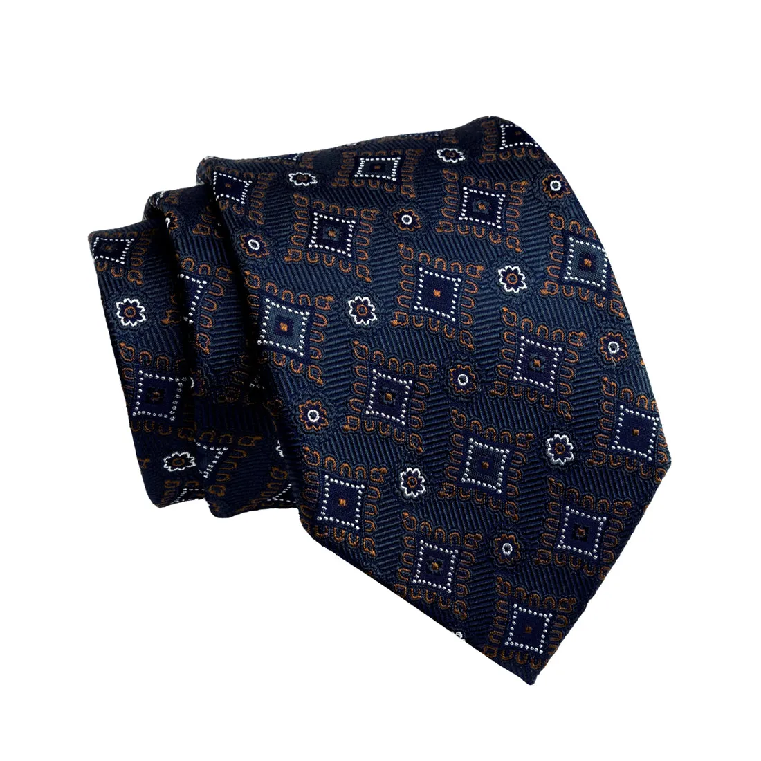 Lexington Foulard Silk Tie, Navy / Brown / White sold by The Dark Knot Limited product image thumbnail 2