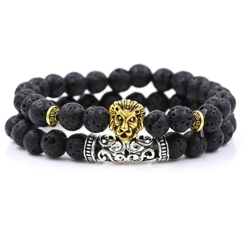 Burbank Gold Lion Black Stackable Lavastone Beaded Bracelets sold by The Dark Knot Limited