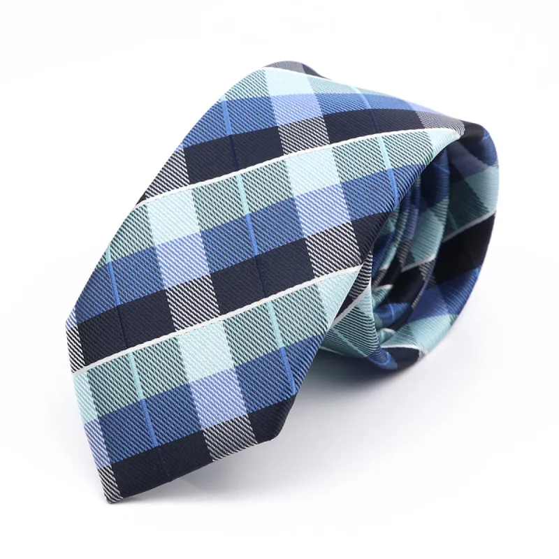 Pensacola Plaid Skinny Polyester Tie, Blue / Turquoise / Black sold by The Dark Knot Limited