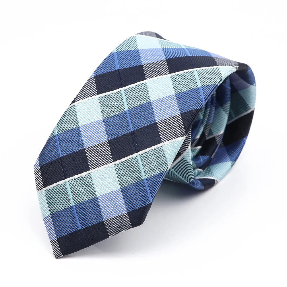 Pensacola Plaid Skinny Polyester Tie, Blue / Turquoise / Black sold by The Dark Knot Limited
