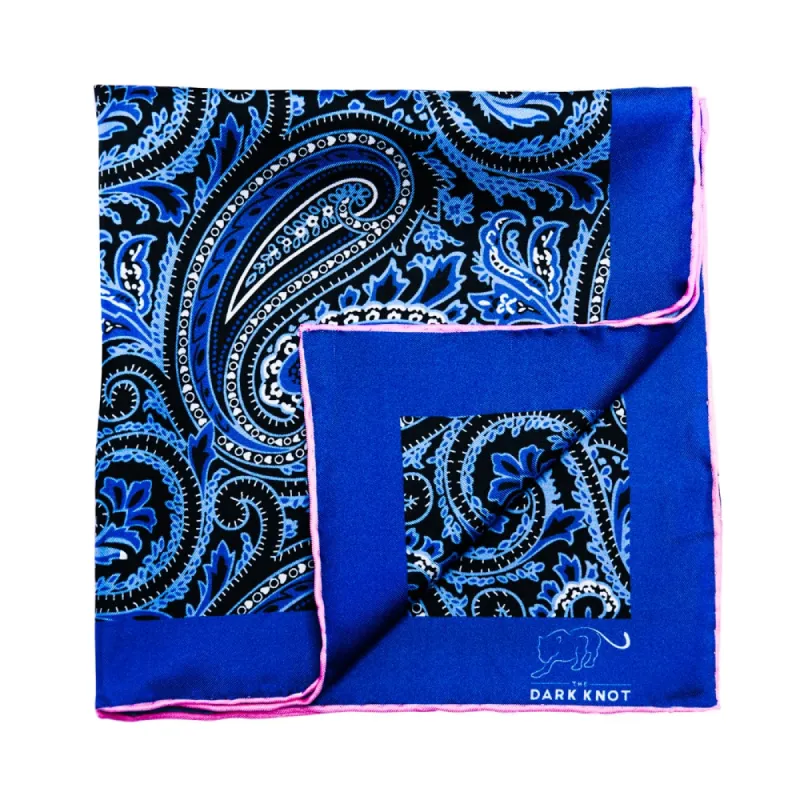 Bloomfield Paisley Silk Pocket Square, Blue / White sold by The Dark Knot Limited