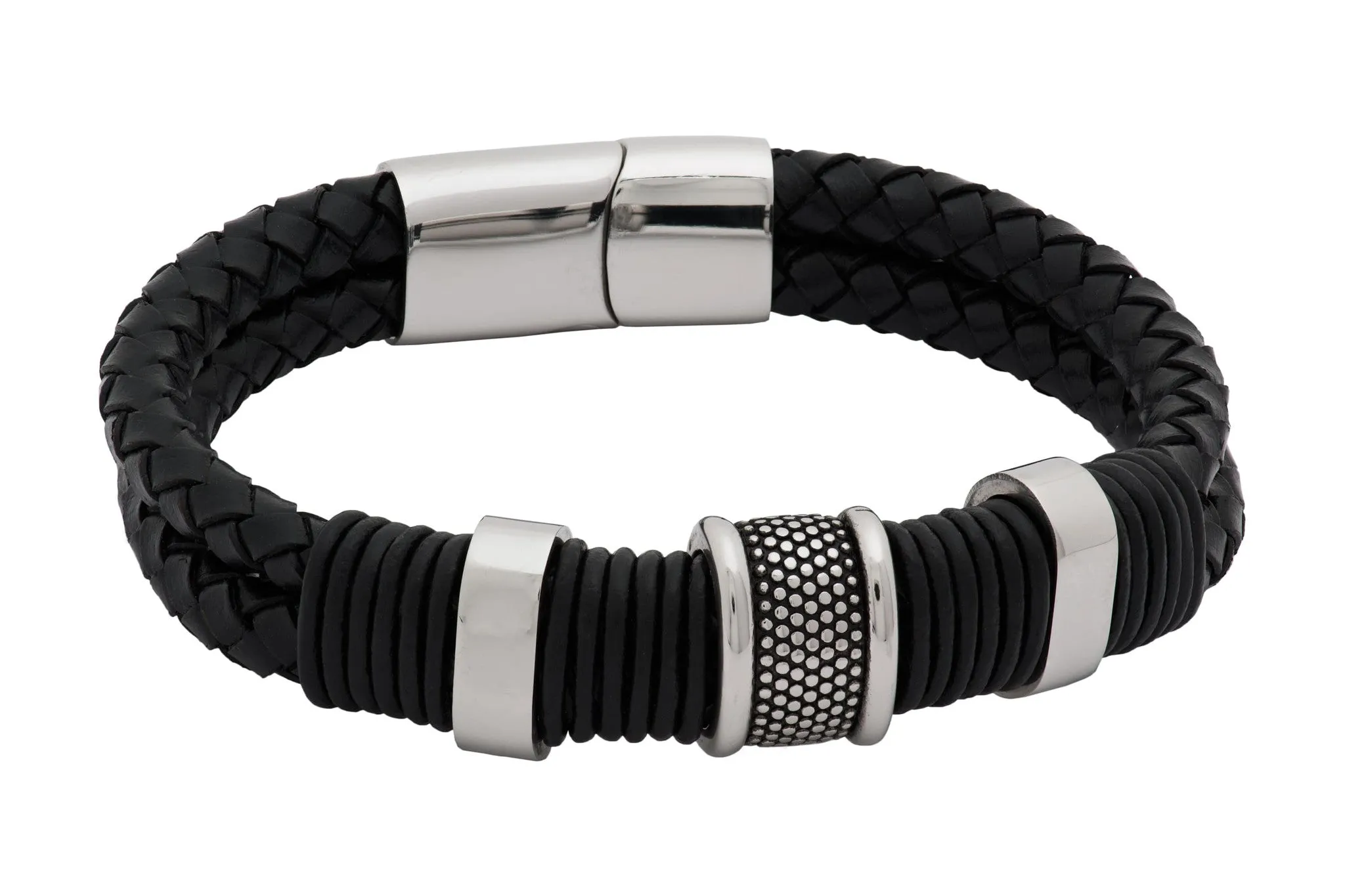 Glendale Black Leather Stainless Steel Bracelet sold by The Dark Knot Limited