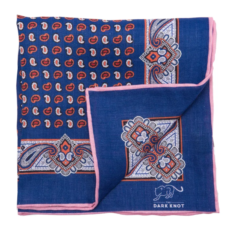 Baldwin Abstract Linen Pocket Square, Blue / Red sold by The Dark Knot Limited