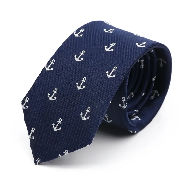 Stony Creek Anchor Skinny Polyester Tie, Navy / White sold by The Dark Knot Limited