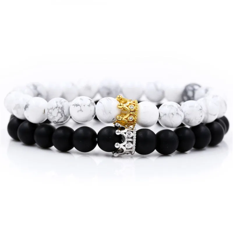 Santa Cruz Stackable Beaded Crown Bracelets, White / Black sold by The Dark Knot Limited