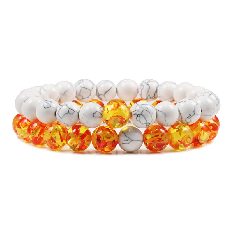San Bernandino Stackable  Beaded Bracelets, White / Yellow & Orange sold by The Dark Knot Limited