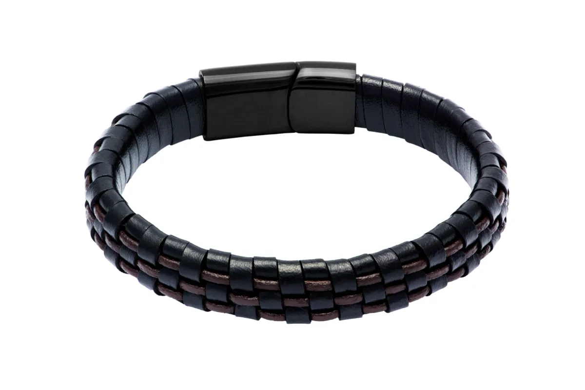 Escondido Black & Brown Leather Stainless Steel Bracelet sold by The Dark Knot Limited