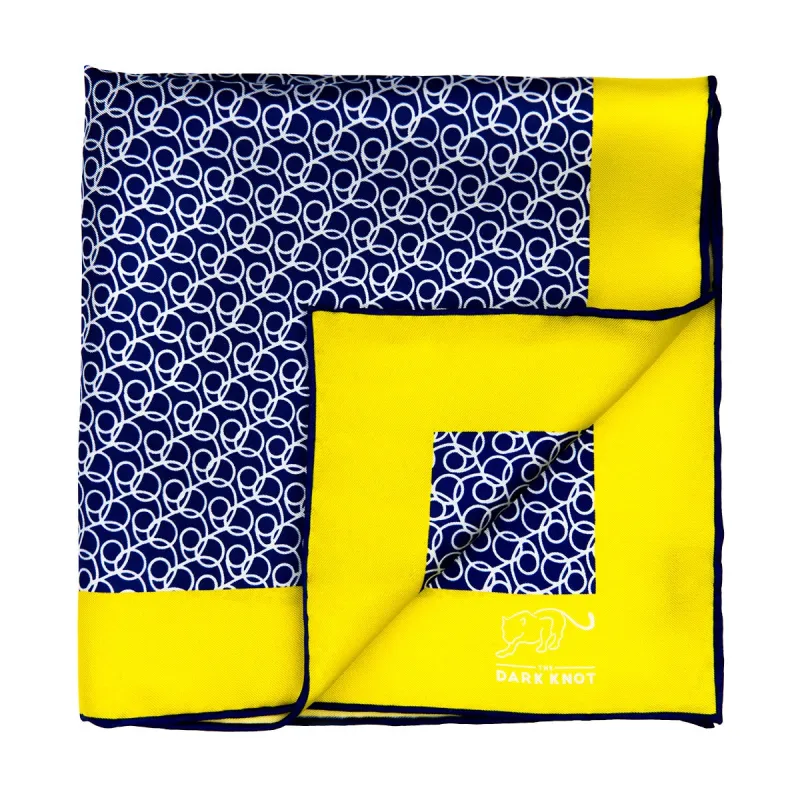 Bridgewater Abstract Silk Pocket Square, Blue / White / Yellow sold by The Dark Knot Limited