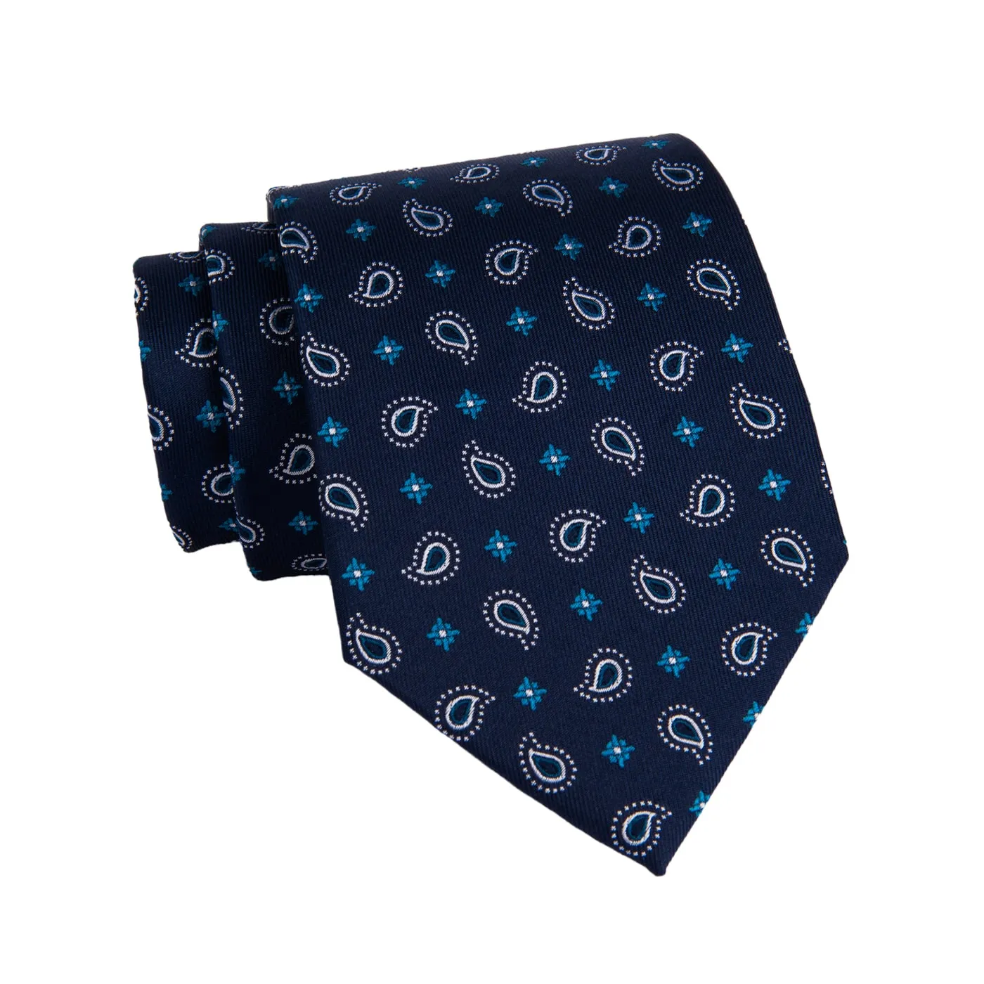 Bar Harbor Paisley Silk Tie, Navy / Turquoise / Silver sold by The Dark Knot Limited product image thumbnail 2