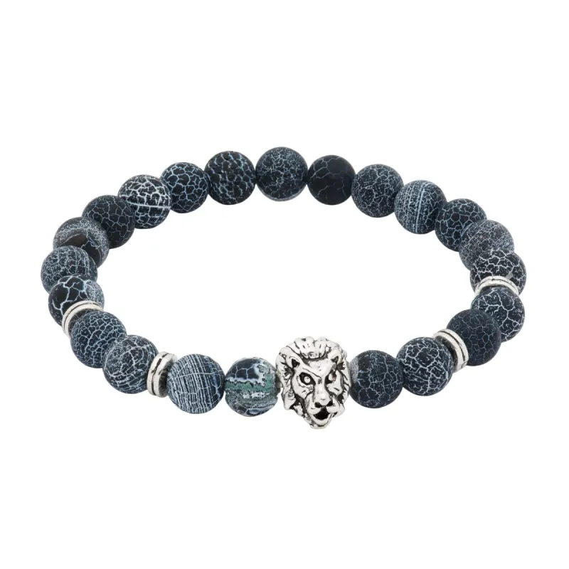 Manteca Silver Lion Black & Grey Agate Beaded Bracelet sold by The Dark Knot Limited