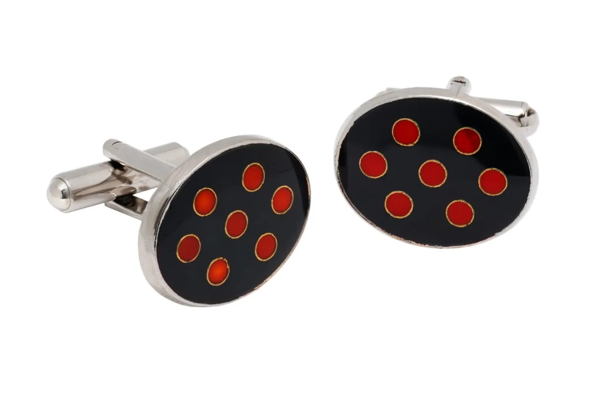 Pelham Black and Red Rhodium Plated Brass Cufflinks sold by The Dark Knot Limited