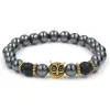 Palmdale Gold Owl Black Hermatite Beaded Bracelet sold by The Dark Knot Limited