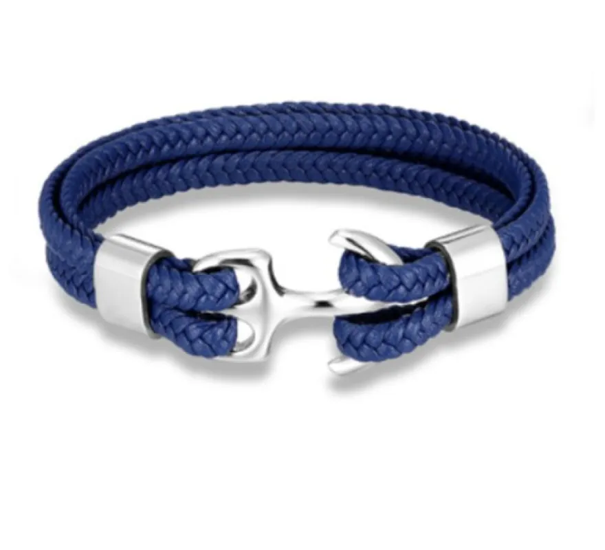 Canyon Lake Leather Rope Chain Anchor Bracelet, Navy / Silver sold by The Dark Knot Limited