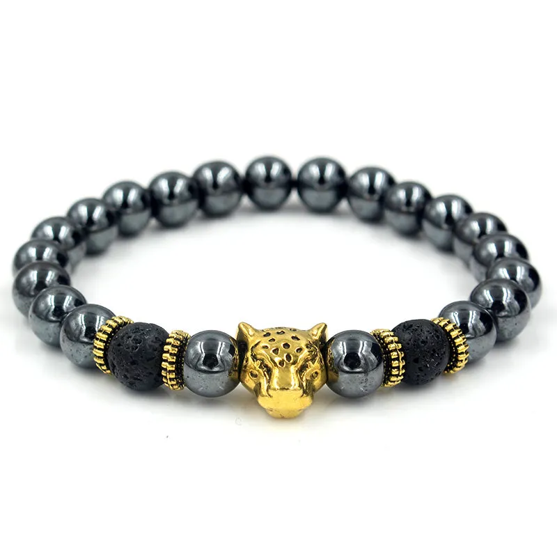 Oakley Gold Leopard Black Hermatite Beaded Bracelet sold by The Dark Knot Limited