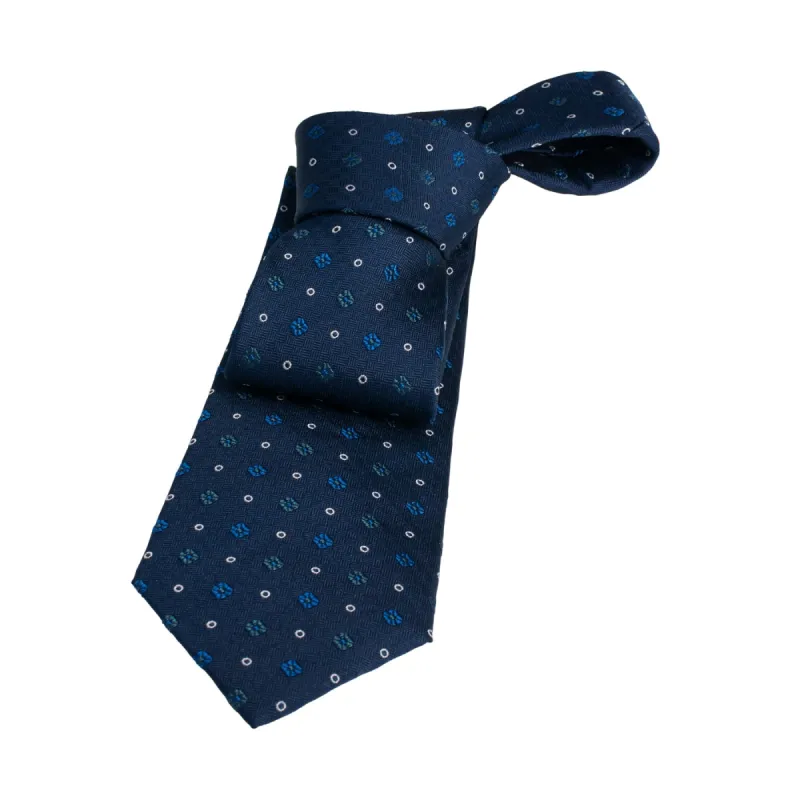 Bennington Foulard Silk Tie, Navy / Blue / Turquoise sold by The Dark Knot Limited