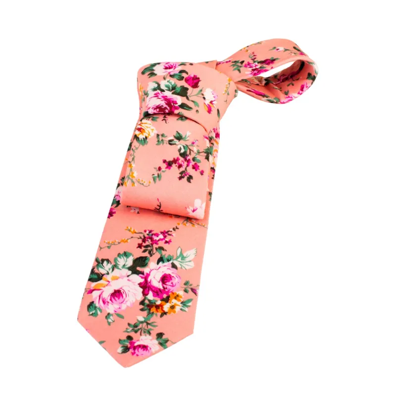 Dover Floral Cotton Tie, Salmon / Pink / Green sold by The Dark Knot Limited