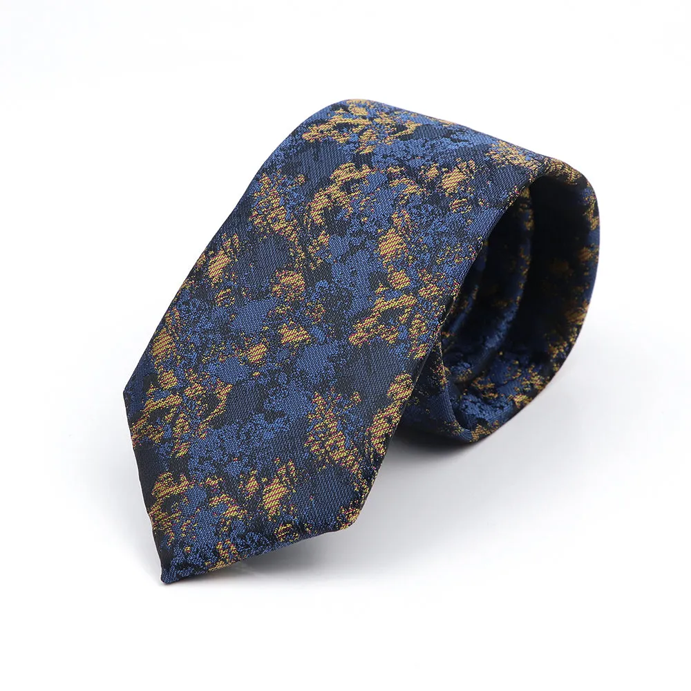 Pembroke Pines Abstract Skinny Polyester Tie, Blue / Gold sold by The Dark Knot Limited