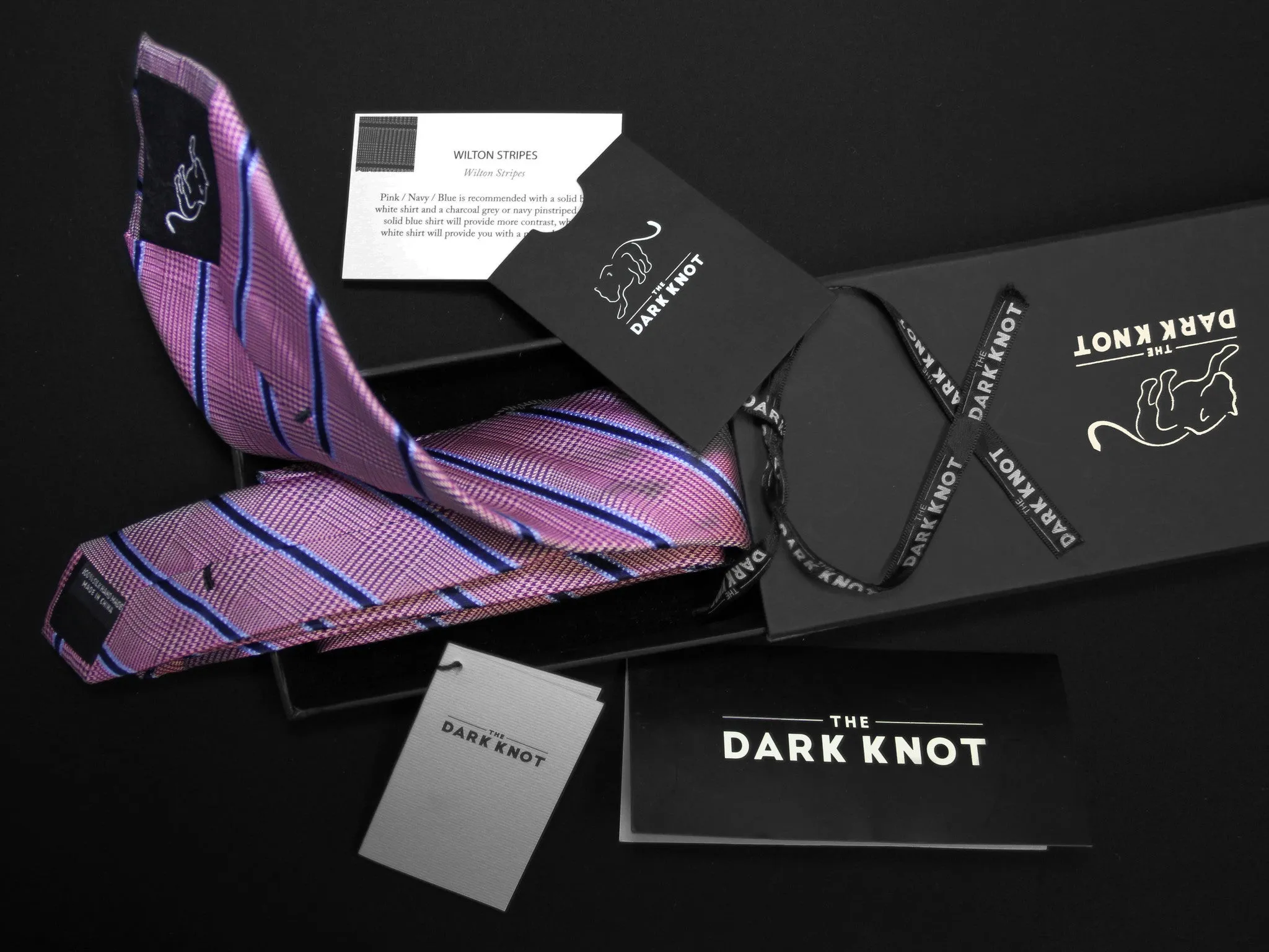 Wilton Stripes Silk Tie, Pinkish Red / Navy sold by The Dark Knot Limited product image thumbnail 4