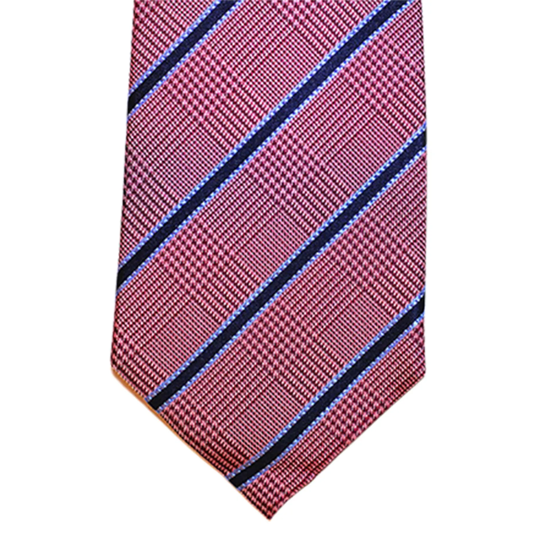 Wilton Stripes Silk Tie, Pinkish Red / Navy sold by The Dark Knot Limited product image thumbnail 3