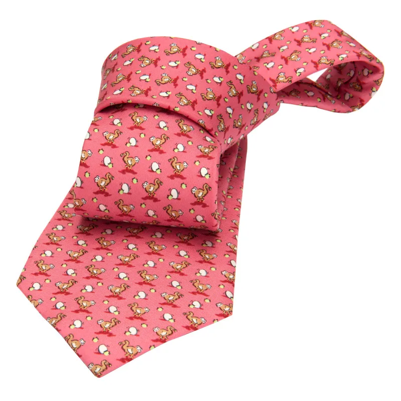 Montauk Ducks Silk Tie, Coral / Brown made by The Dark Knot Limited