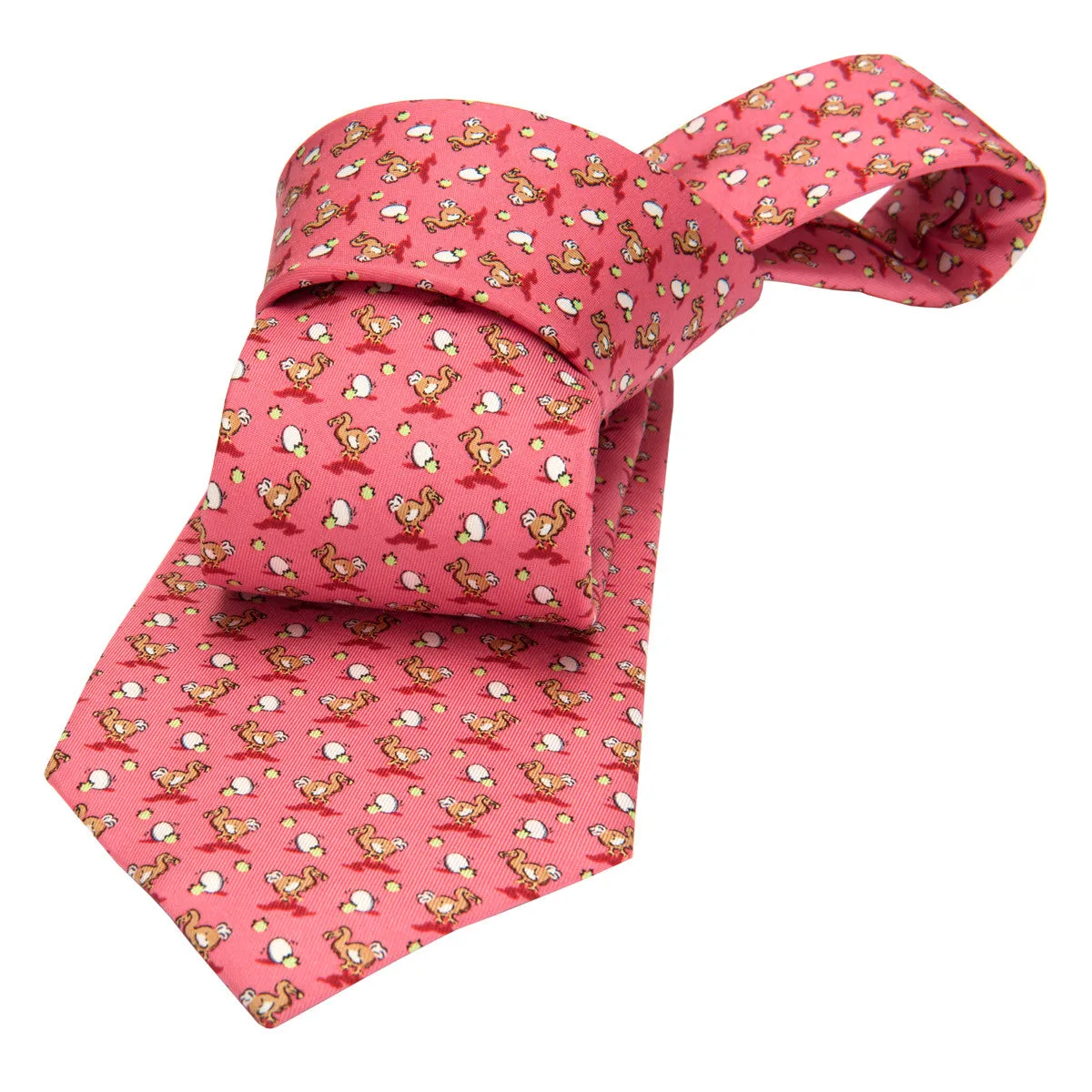 Montauk Ducks Silk Tie, Coral / Brown sold by The Dark Knot Limited