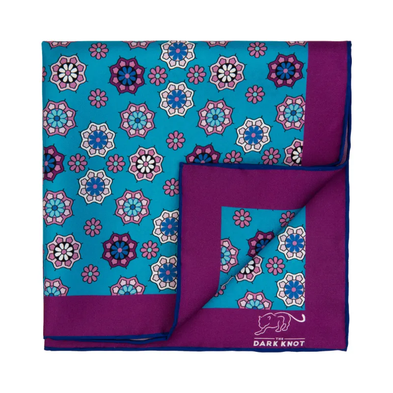 Everett Foulard Silk Pocket Square, Light Blue / Purple / Pink sold by The Dark Knot Limited