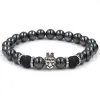 Temecula Crowned Silver Lion Black Hermatite Beaded Bracelet sold by The Dark Knot Limited