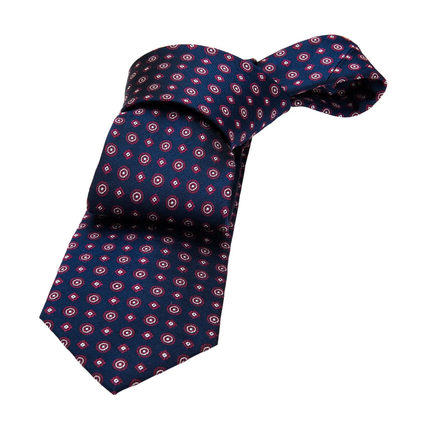 Ludlow Abstract Silk Tie, Navy / Red / Silver sold by The Dark Knot Limited