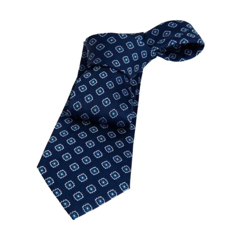 Monterey Foulard Silk Tie, Navy / Turquoise sold by The Dark Knot Limited