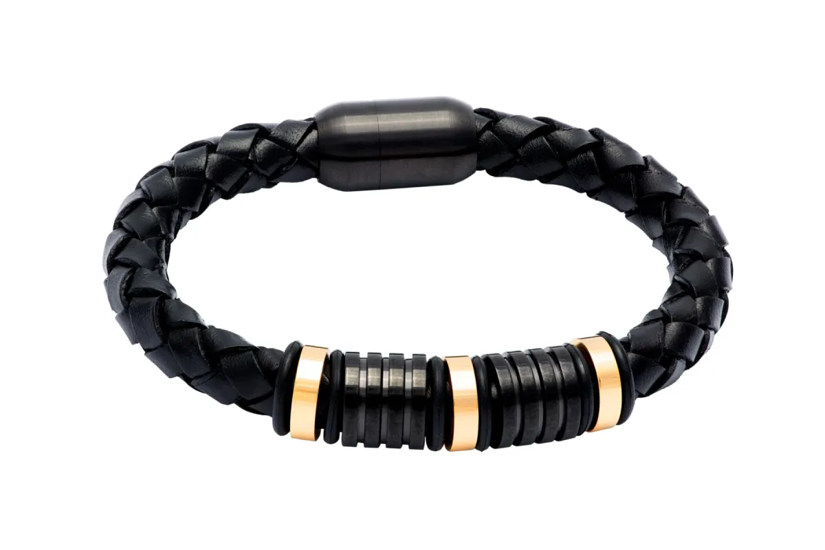 Malibu Black Leather Stainless Steel Bracelet sold by The Dark Knot Limited