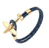 Agoura Hills Leather Rope Chain Airplane Bracelet, Blue & Black / Gold sold by The Dark Knot Limited