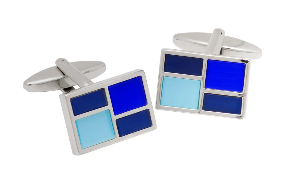 Hampshire Blue Rhodium Plated Cufflinks sold by The Dark Knot Limited