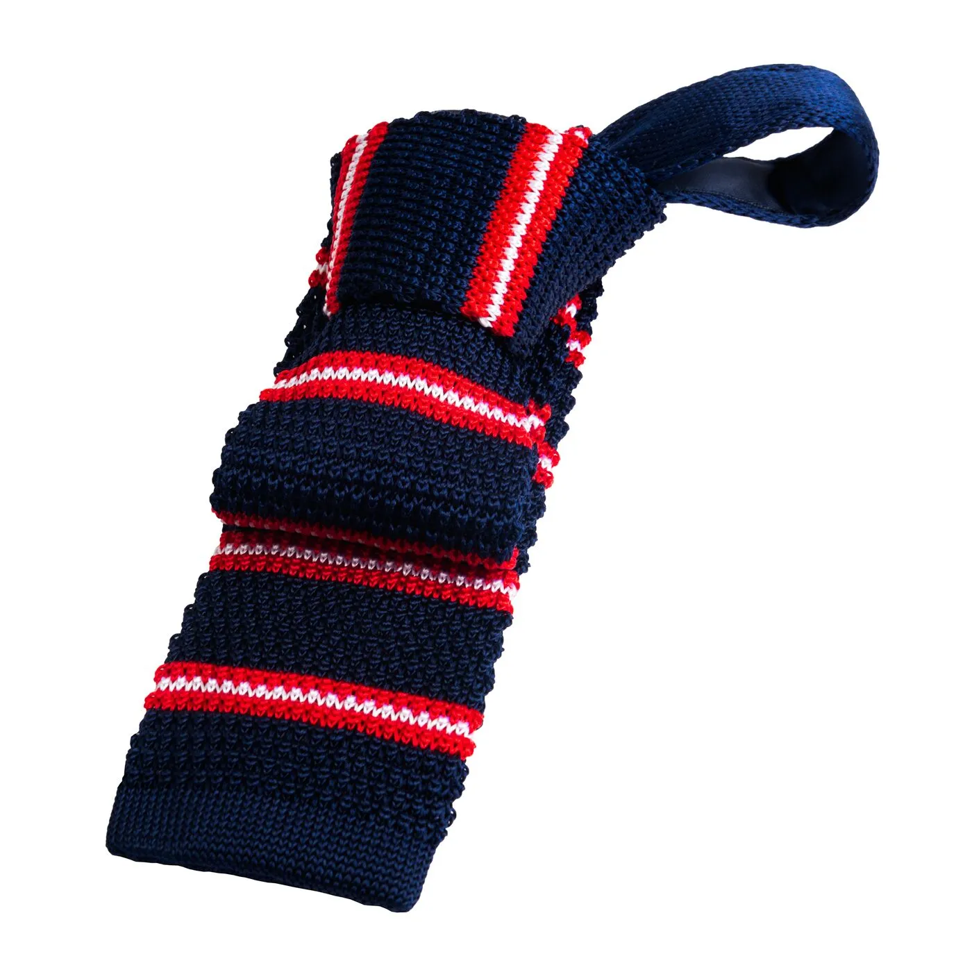 Rosendale Stripes Knitted Silk Tie, Navy / Red / White sold by The Dark Knot Limited