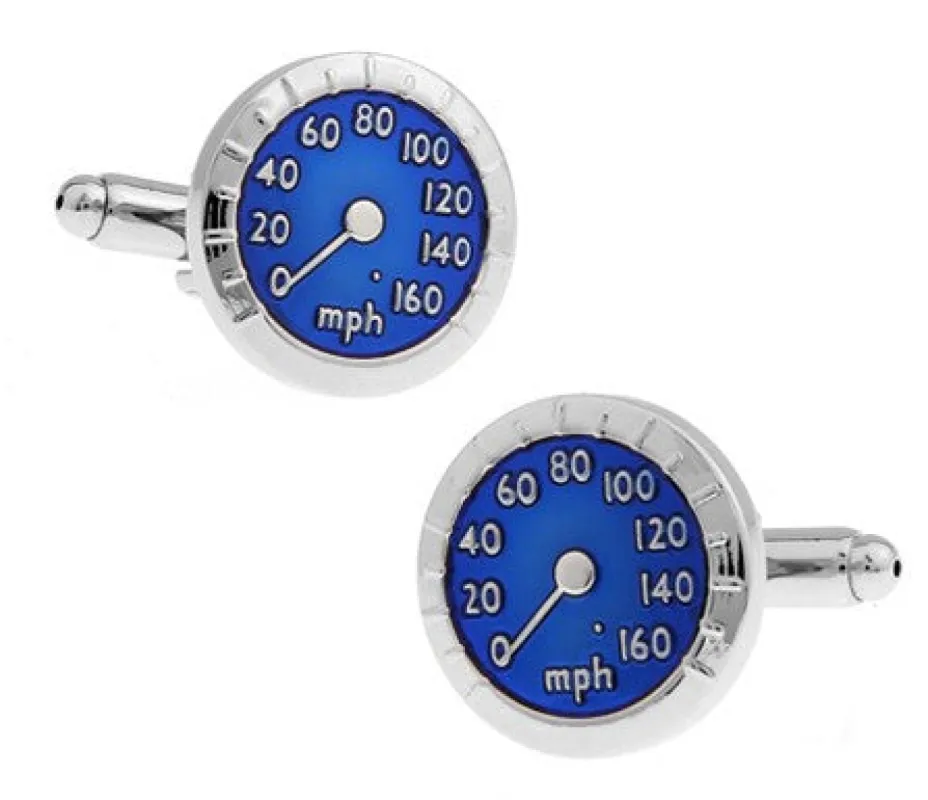 Sentosa Blue Enamel Speedometer Rhodium Plated Cufflinks sold by The Dark Knot Limited
