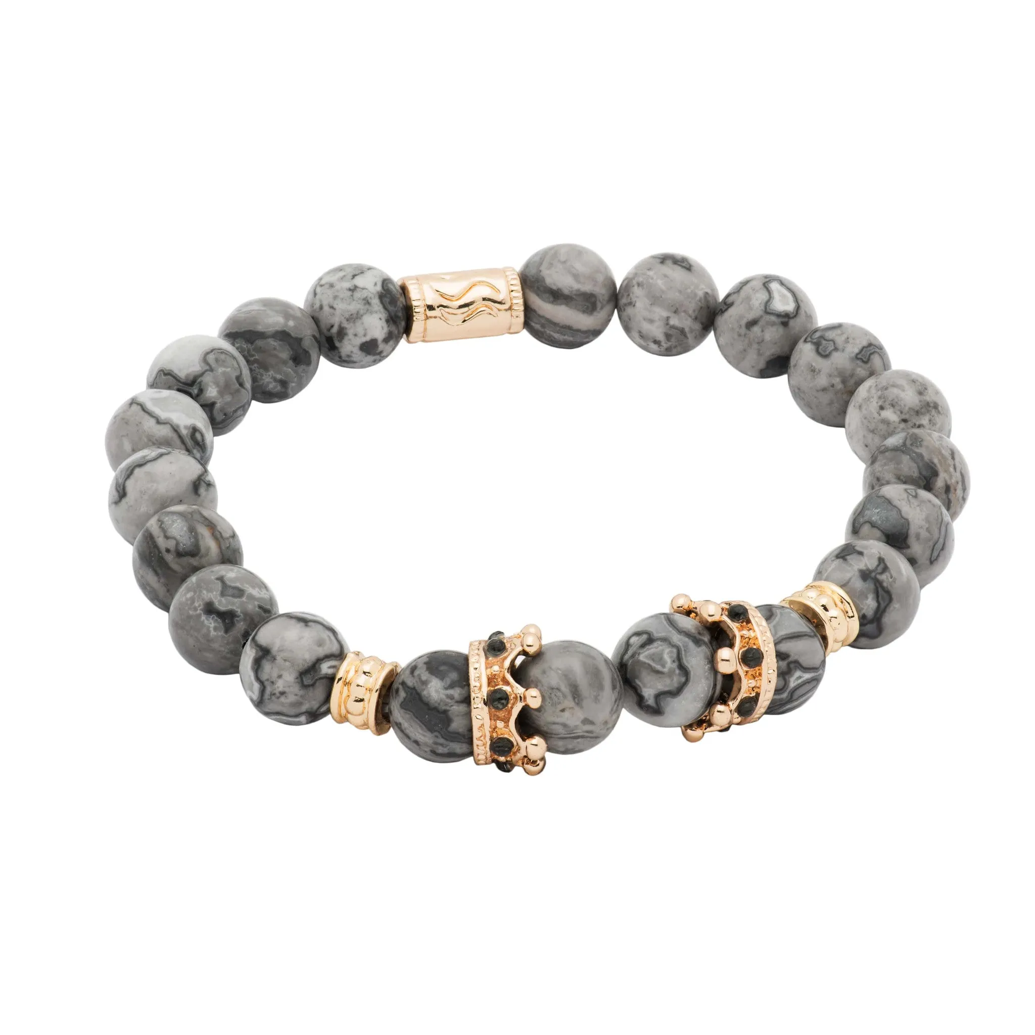 Pomona Gold Crown Grey Agate Beaded Bracelet sold by The Dark Knot Limited