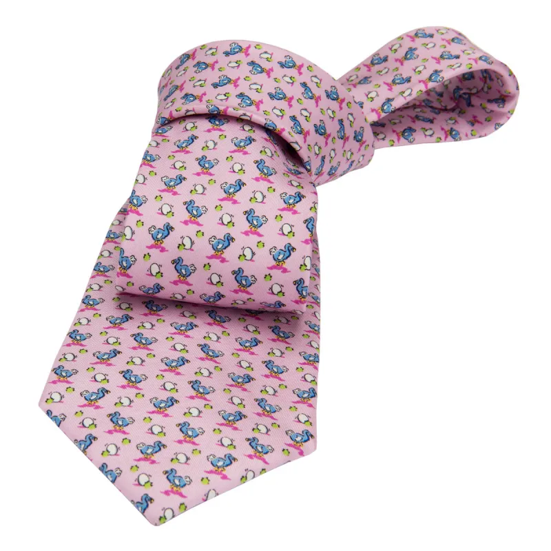 Montauk Ducks Silk Tie, Pink / Blue sold by The Dark Knot Limited