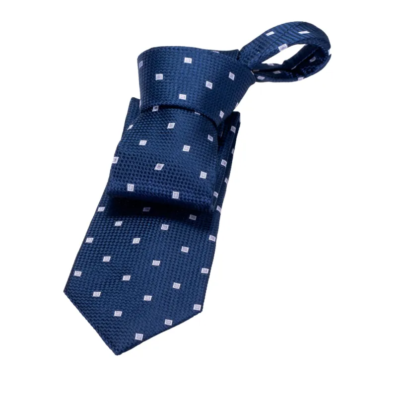 Stuyvesant Foulard Silk Tie, Navy / Grey / Silver sold by The Dark Knot Limited