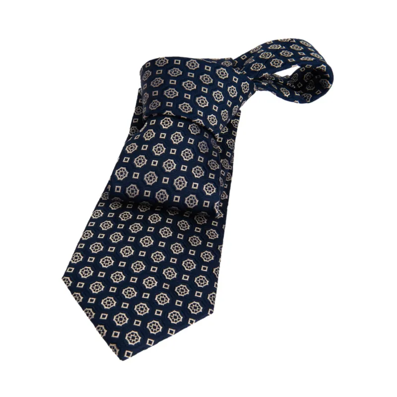 Charlestown Foulard Silk Tie, Blue / Silver sold by The Dark Knot Limited