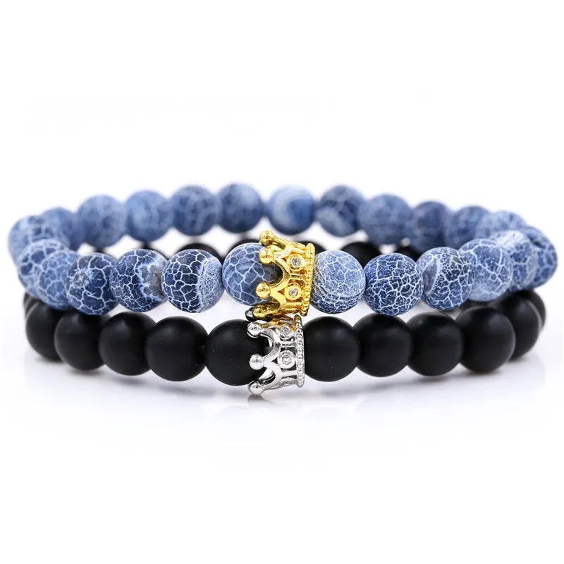 Santa Cruz Stackable Beaded Crown Bracelets, Grey Agate / Black sold by The Dark Knot Limited