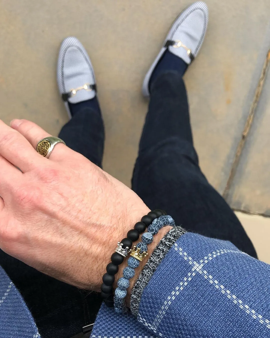 Santa Cruz Stackable Beaded Crown Bracelets, Grey Agate / Black sold by The Dark Knot Limited product image thumbnail 2