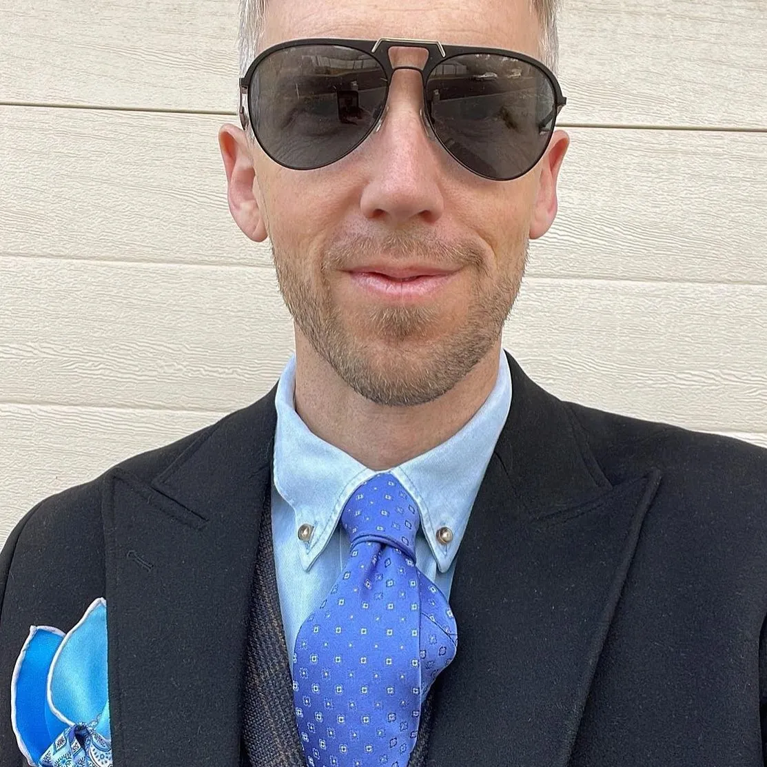 Essex Foulard Silk Tie, Blue / Silver sold by The Dark Knot Limited product image thumbnail 3