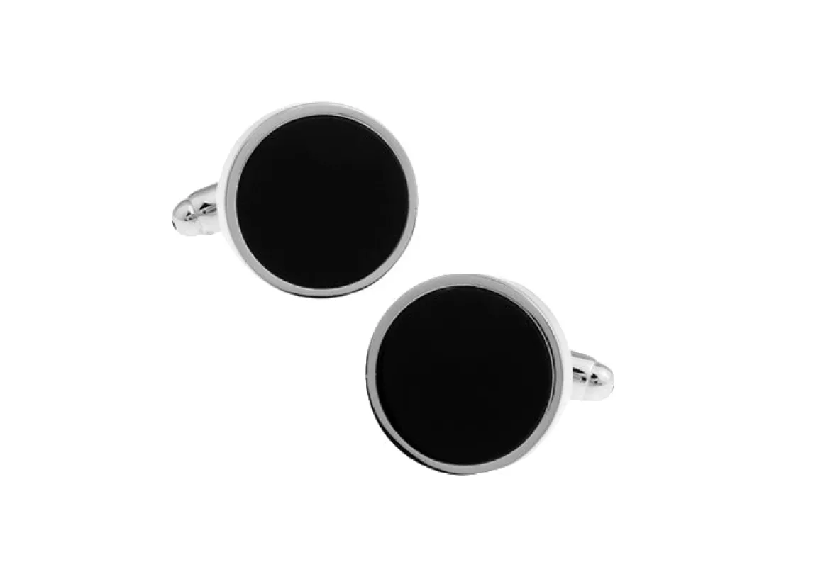 Pomfret Black Onyx Rhodium Plated Cufflinks sold by The Dark Knot Limited