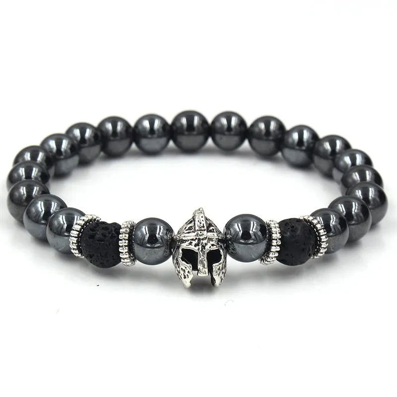 Oakland Opaque Silver Helmet Black Hermatite Beaded Bracelet sold by The Dark Knot Limited