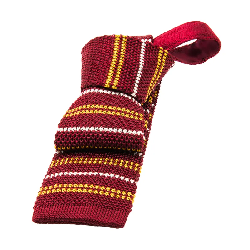 Barrington Stripes Knitted Silk Tie, Burgundy / Yellow / White sold by The Dark Knot Limited