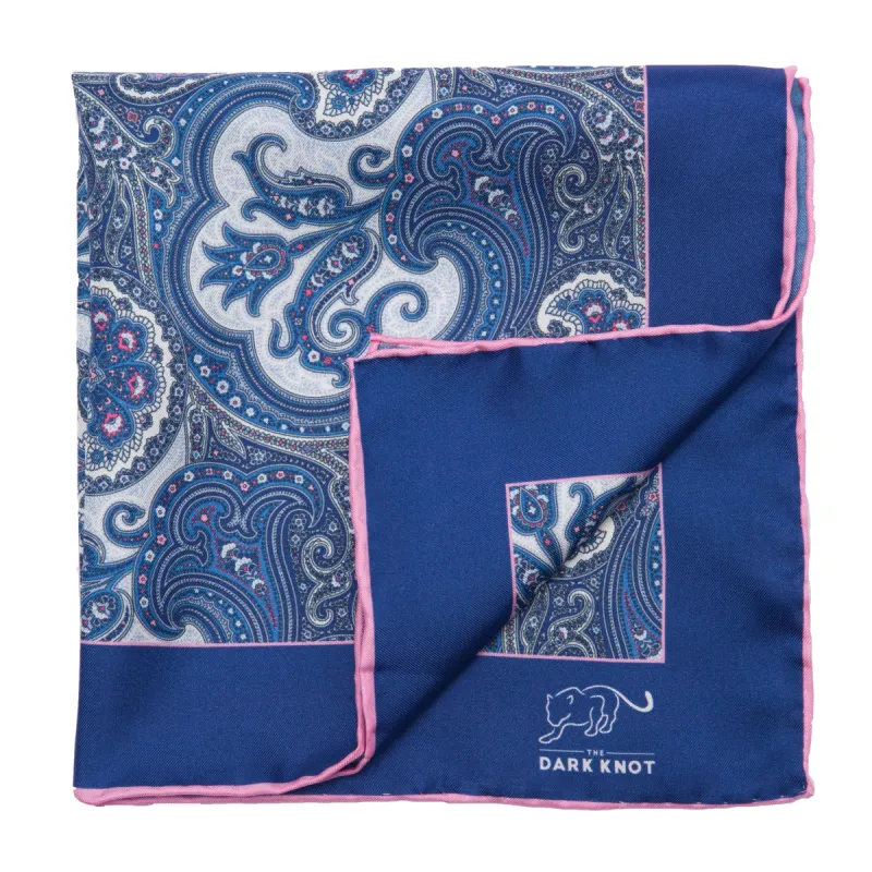 Berlin Paisley Silk Pocket Square, Blue / White sold by The Dark Knot Limited